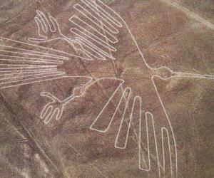 yapboz figürlerinden biri havadan görünüşü, bir kuş, Nazca Çölü, Peru&#039;daki Nazca çizgileri bir parçası